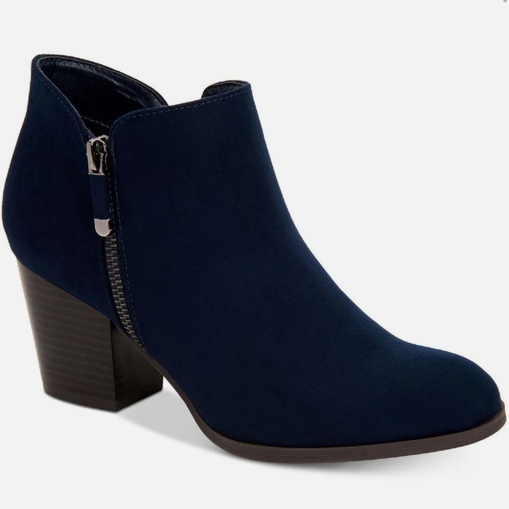 Style & Co Masrinaaf Womens Zipper Block Heel Booties, Navy, Size 5M